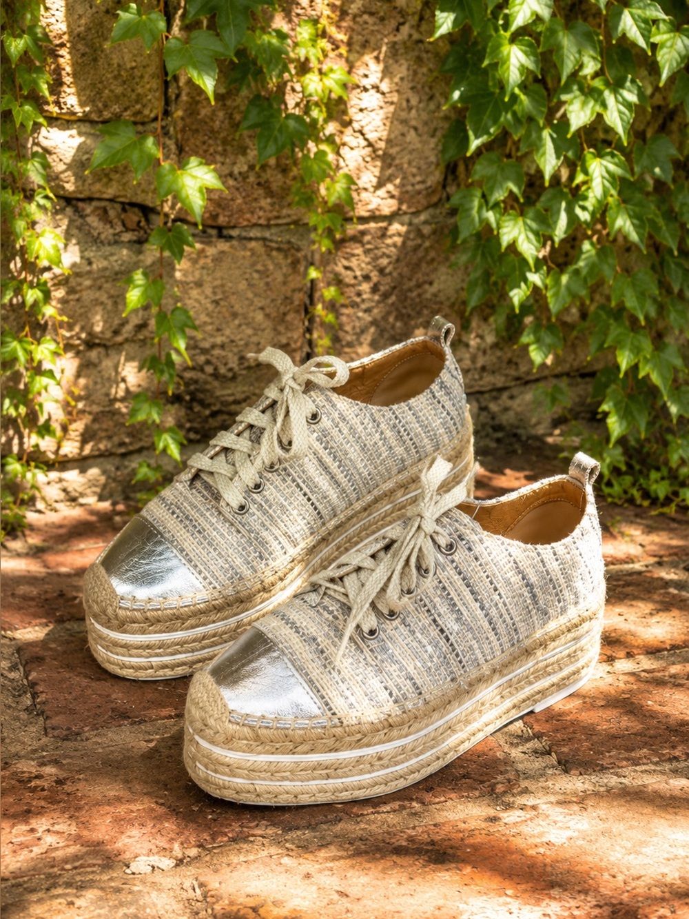 UTERQUE Textile and Metallic Platform Lace-Up Shoes from Zara Sister Brand, 37/6